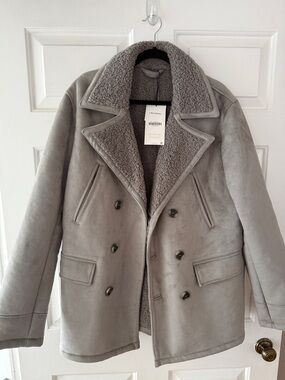 Zara Gray Shearling-Lined Pea Coat